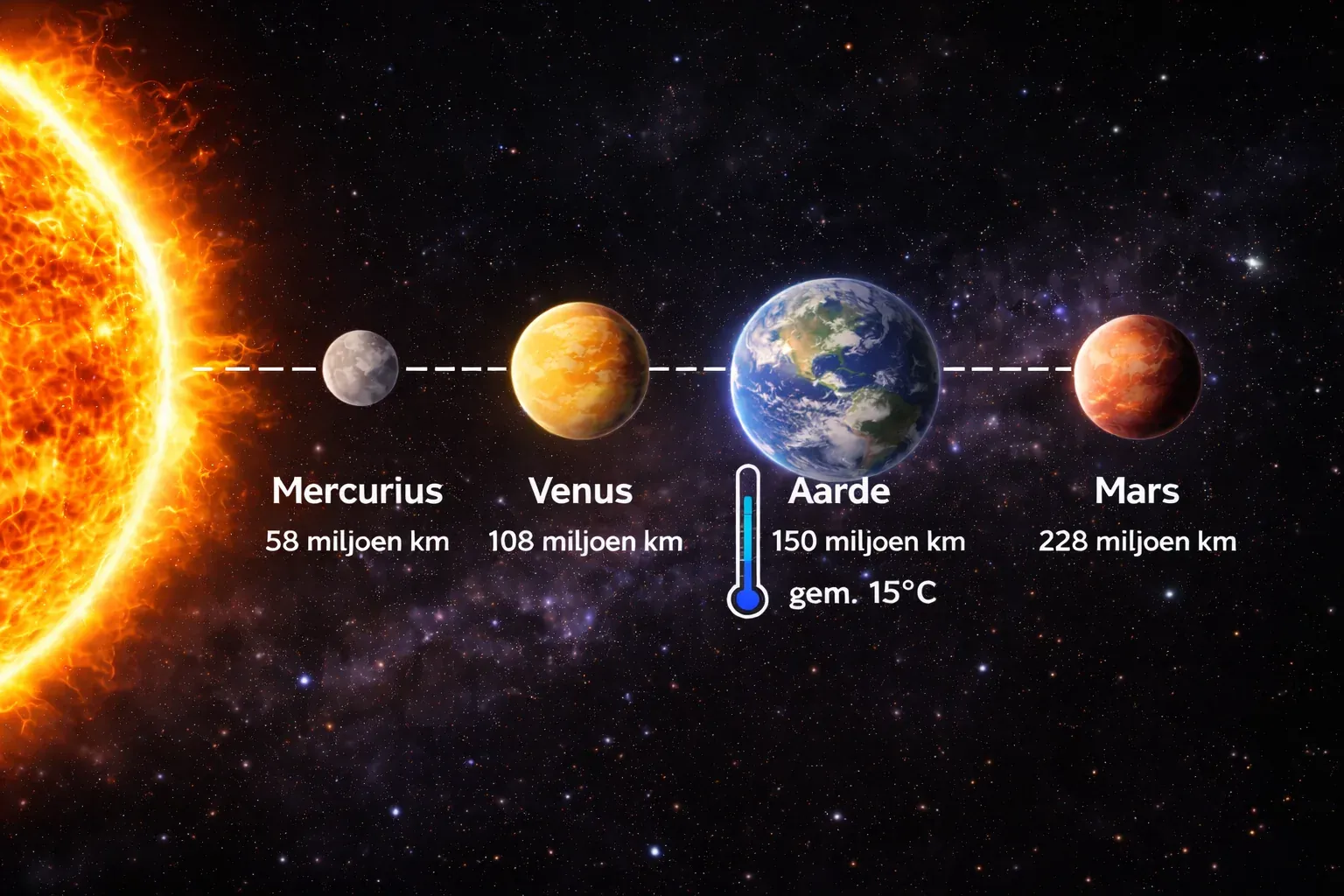 Binnenplaneten met afstanden